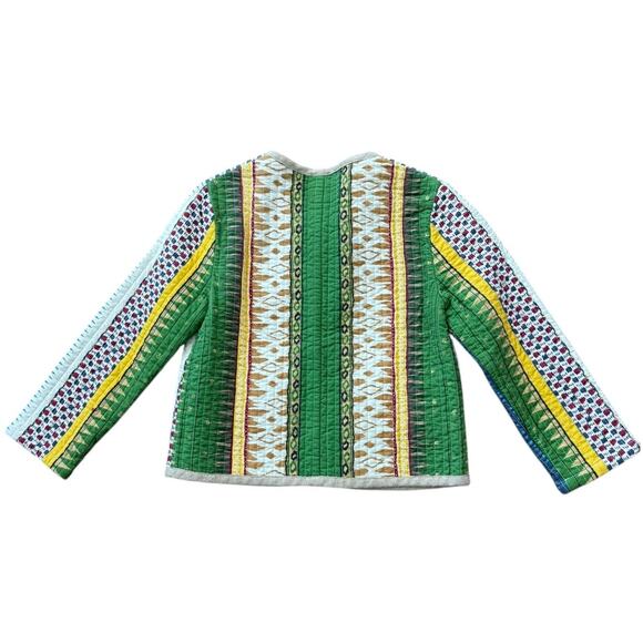 Cropped Boho chic round neck quilted colorful fringed jacket x small - Picture 7 of 12
